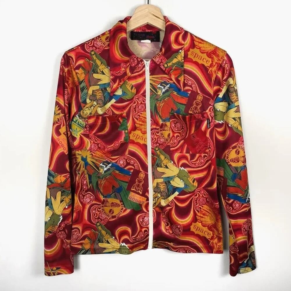 Vintage 90s Tripp NYC Intergalactic Space Robot Retro Zip Blouse Shirt Jacket